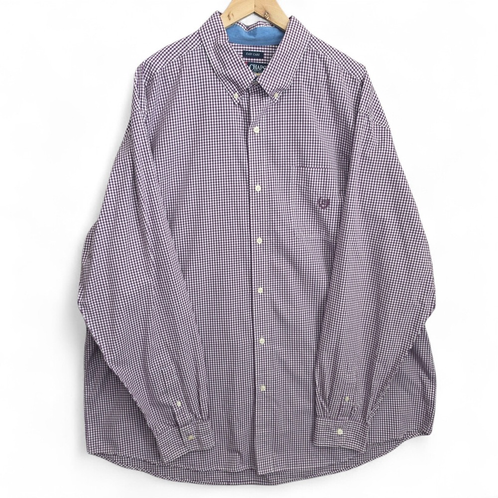 Chaps Shirt Mens 3XT 3XL Tall Purple Button Down Easy Care Embroidered Casual